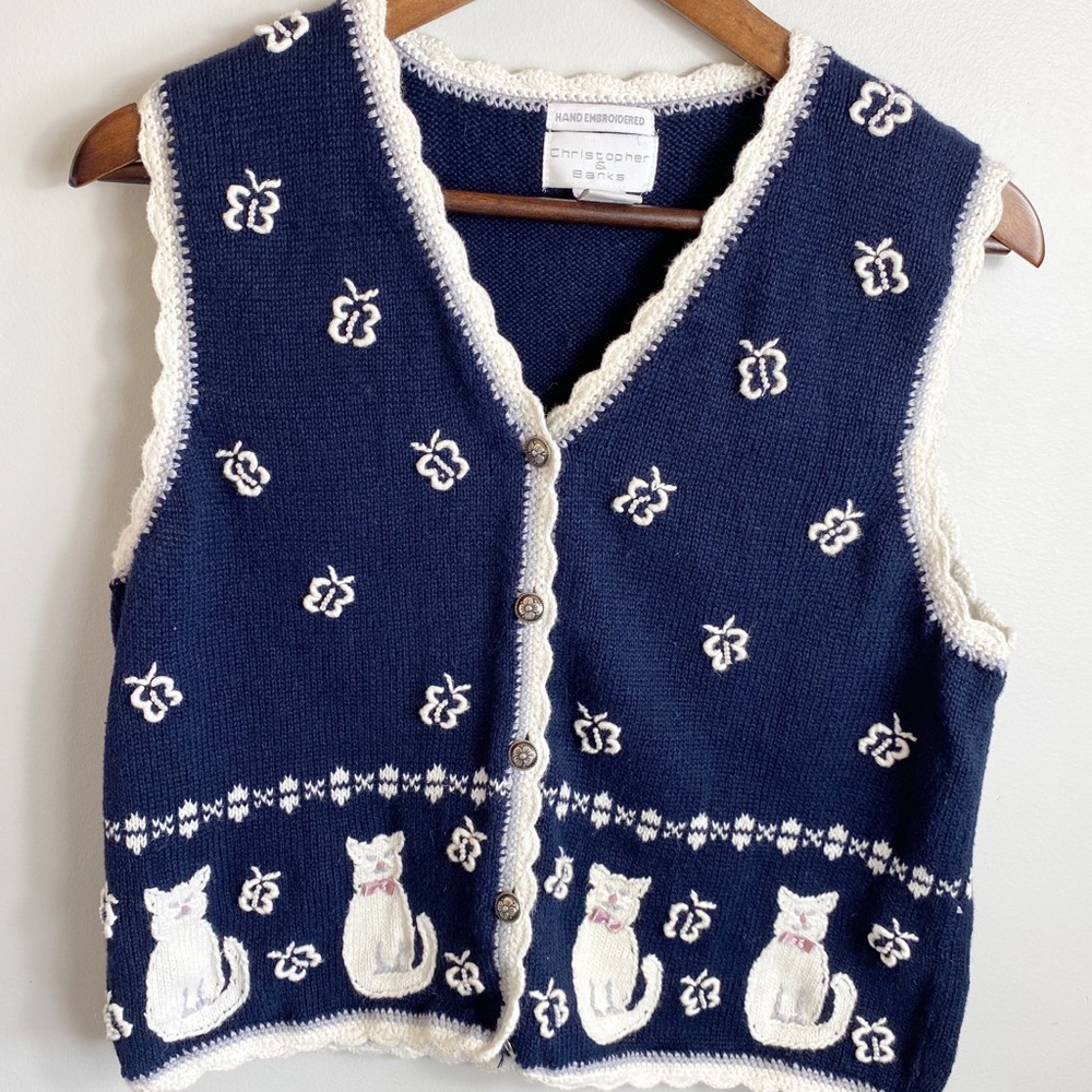 Christopher & Bank Cat Sweater Vest Size M